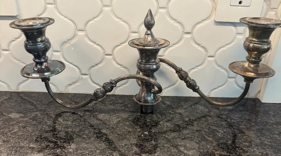 Vintage 5pc Silver Plated Twisted-arm 3 Station Candelabra Candle Stick ...