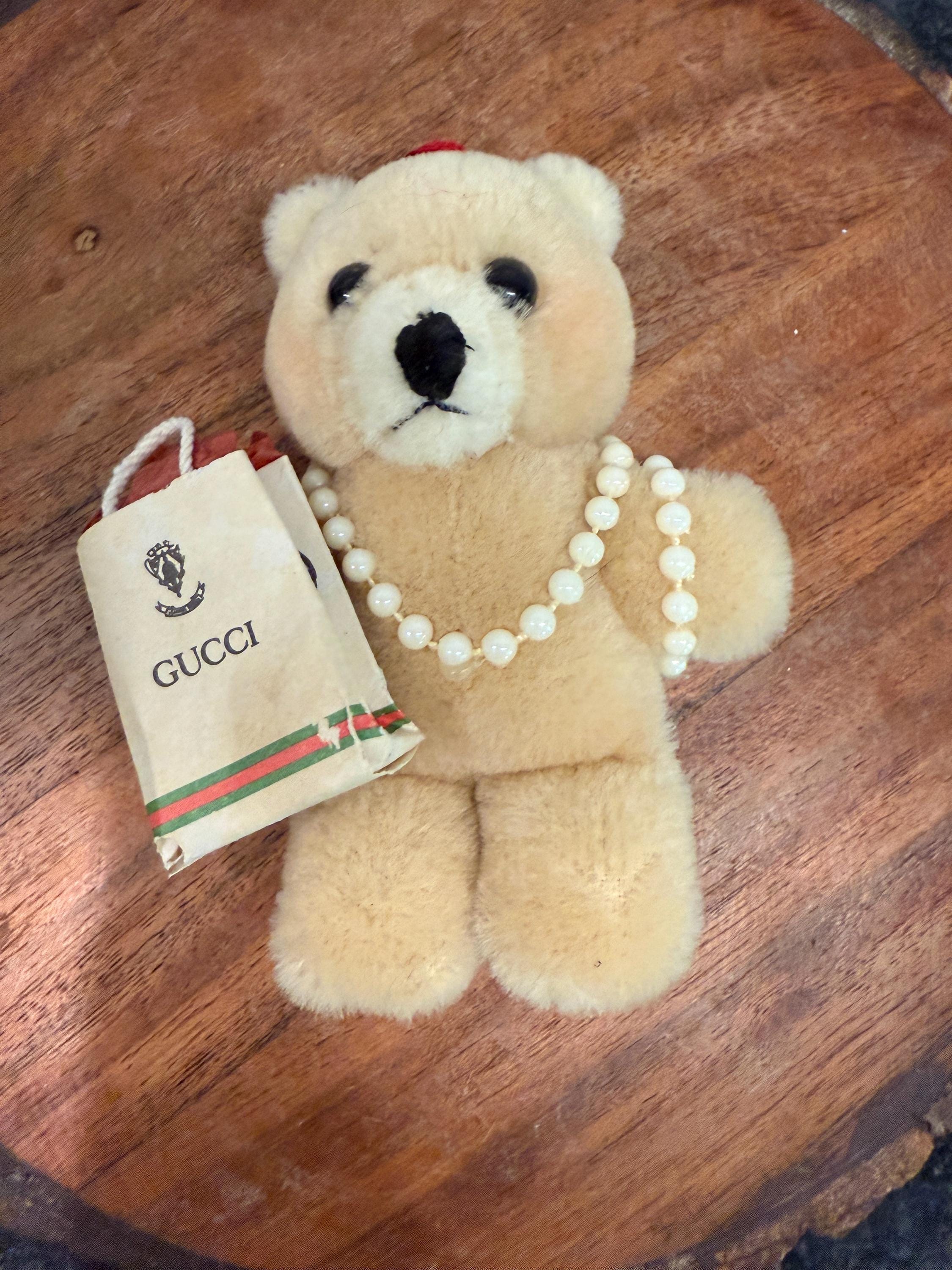 Vintage Bear With Gucci Paper Shopping Bag and Pearl Necklace