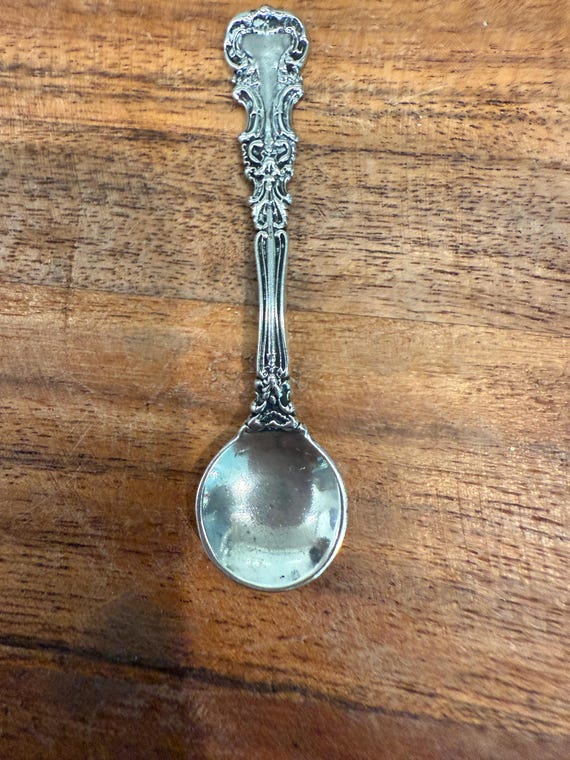 Vintage Antique Sterling Silver Salt Spoon Victorian Scroll