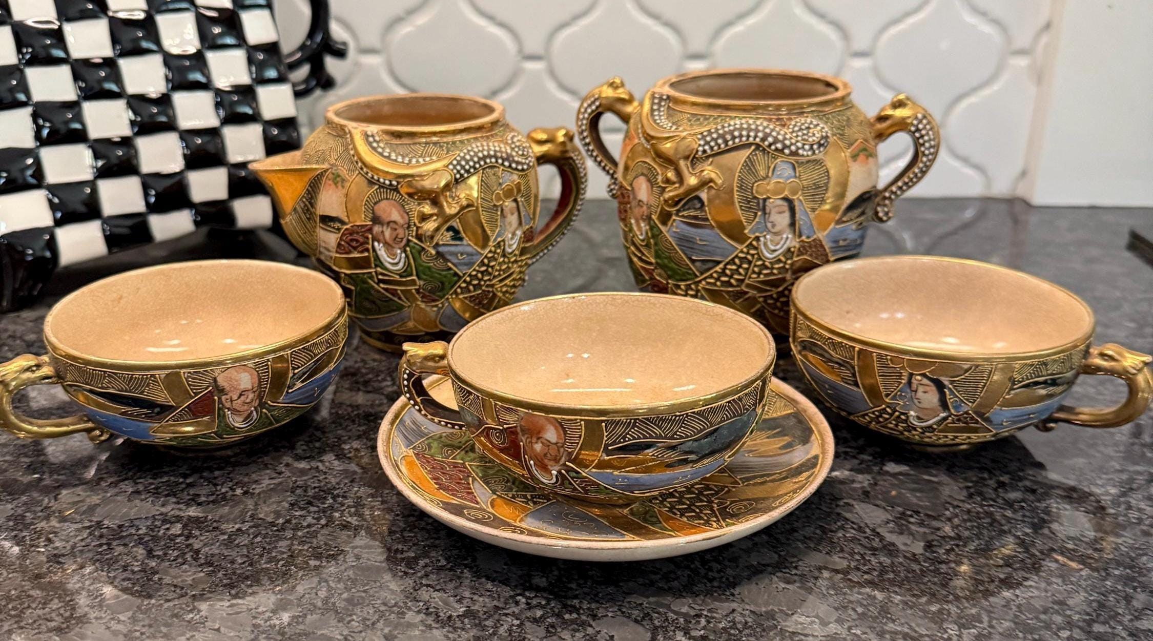 Antique Japanese Dragon Tea Set - Etsy