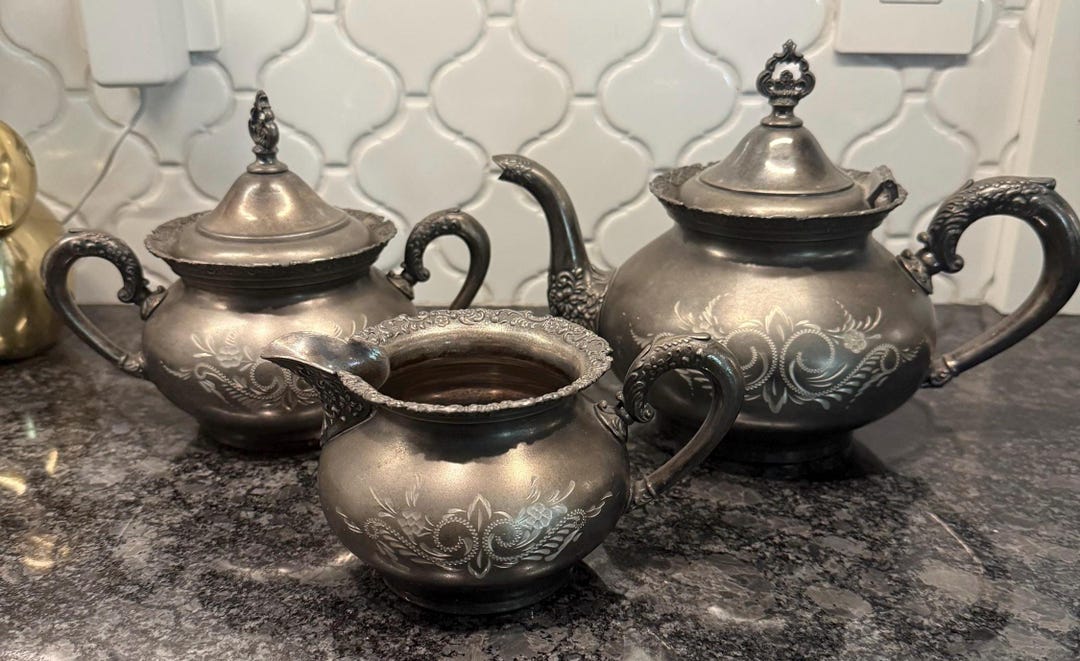 Antique 1890's Van Bergh Silver Plate Co. Quadruple Plated Tea Set