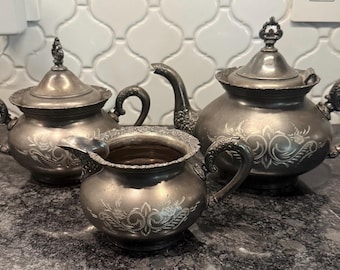 Antique 1890's Van Bergh Silver Plate Co. Quadruple Plated Tea Set