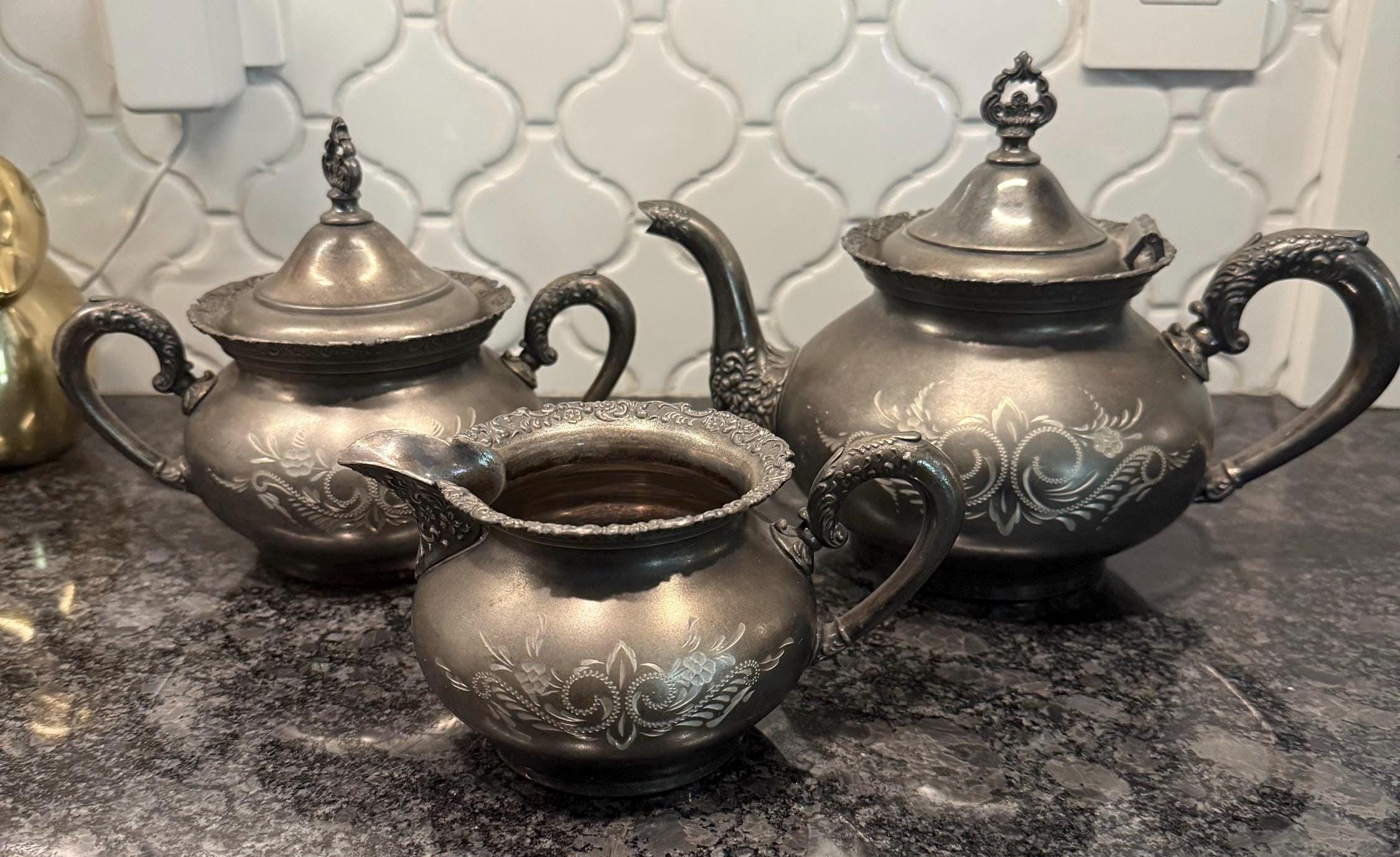 Antique 1890's Van Bergh Silver Plate Co. Quadruple Plated Tea Set