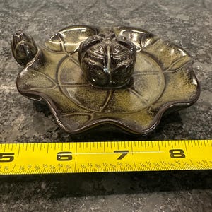 Vintage Lotus Flower Incense Burner holder for stick or cone pottery clay glazed