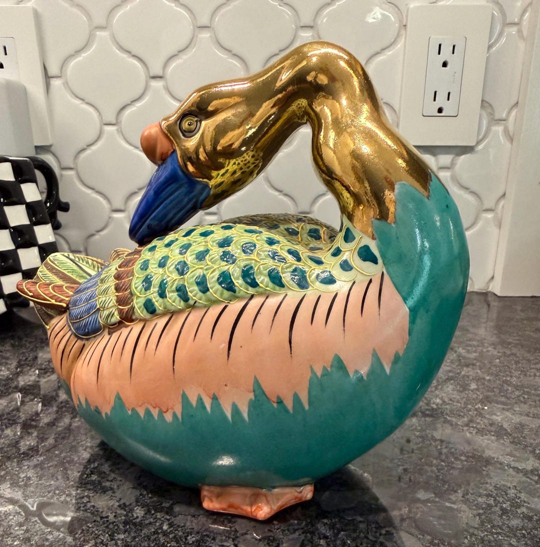 Custom Sticker Polychrome Vintage Andrea by Sadek Kutani-style Porcelain Sitting Resting Goose ...