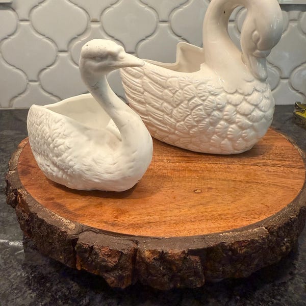 Vintage Swan Planter Set – Ceramic Vase, Republic of China