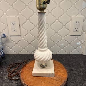 Vintage Milk glass swirl body w/ marble base small table lamp - works - perfect for vanity, desk - 11.5”T - elegant cottage - farmhouse