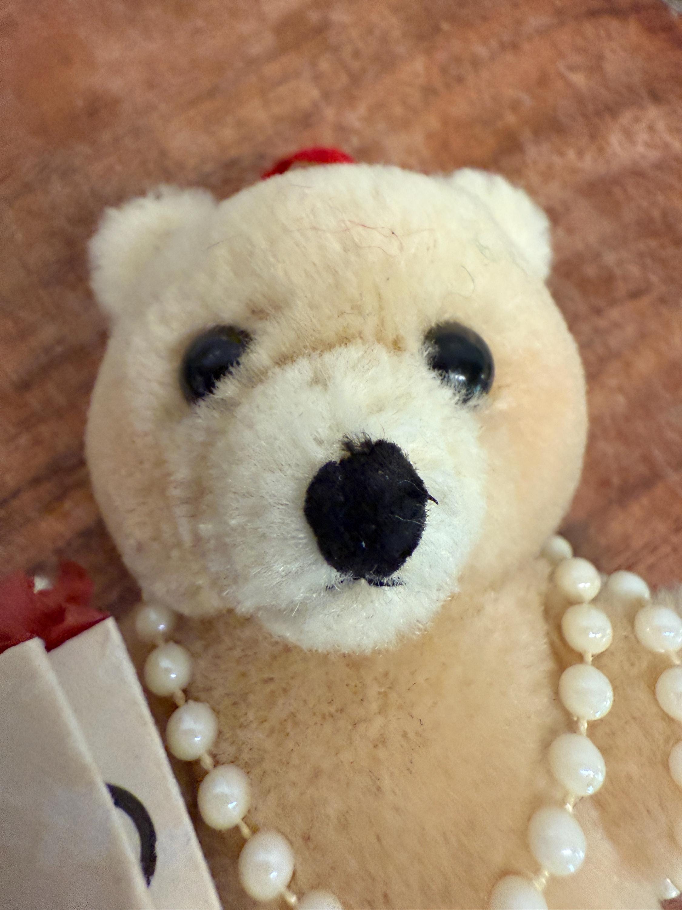 Vintage Bear With Gucci Paper Shopping Bag and Pearl Necklace
