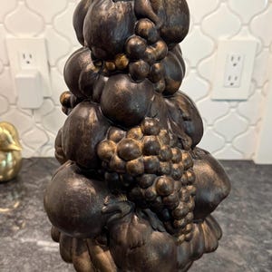 Vintage Majolica stacked fruit topiary centerpiece Mid-Century Folk Art hand painted 17”T