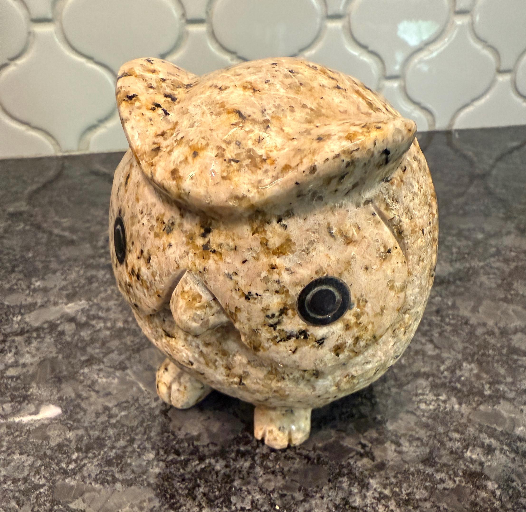 Vintage hand carved granite potbelly owl paperweight figurine - heavy piece
