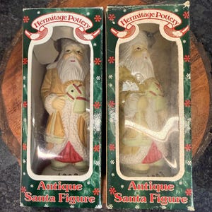 Vintage set of 2 Hermitage Pottery "Antique Santa Figures" 1903 Russian Santa -  Santas Around the World Ceramic hand-painted