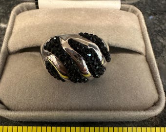 Vintage JCM Black Spinel Sterling Silver Dinner Ring