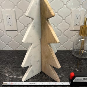 Interlocking Marble and wood boho Christmas tree holiday decor Table top or floor Over 13” tall heavy
