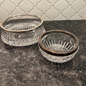 Vintage Set of 2 Cut crystal glass with silver-plated rim