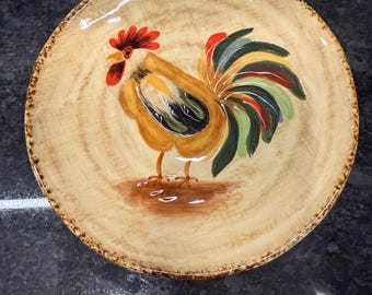 Hand painted Rooster Plate - Decorative Display, High Gloss Glaze