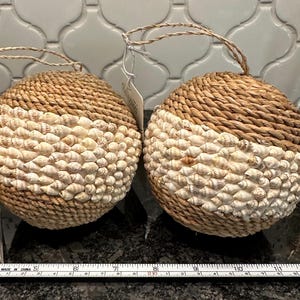 Boho X-Large set of 2 Christmas ornaments Jute and seashells Nautical