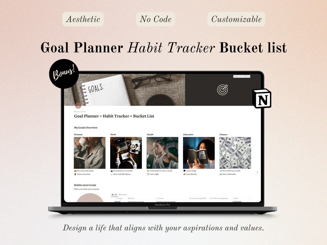 Notion Goal Planner Habit Tracker Bucket List Vision Board Notion 2024