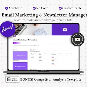 Email Marketing Notion Template Newsletter Manager Calendar Sequence Workflows Sales Funnel Customizable Welcome Email Lead Magnet Campaigns
