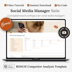 Social Media Manager Notion Template Content Batch Calendar Brief Client Portal Influencer Paid Ads Pinterest Facebook Instagram YouTube