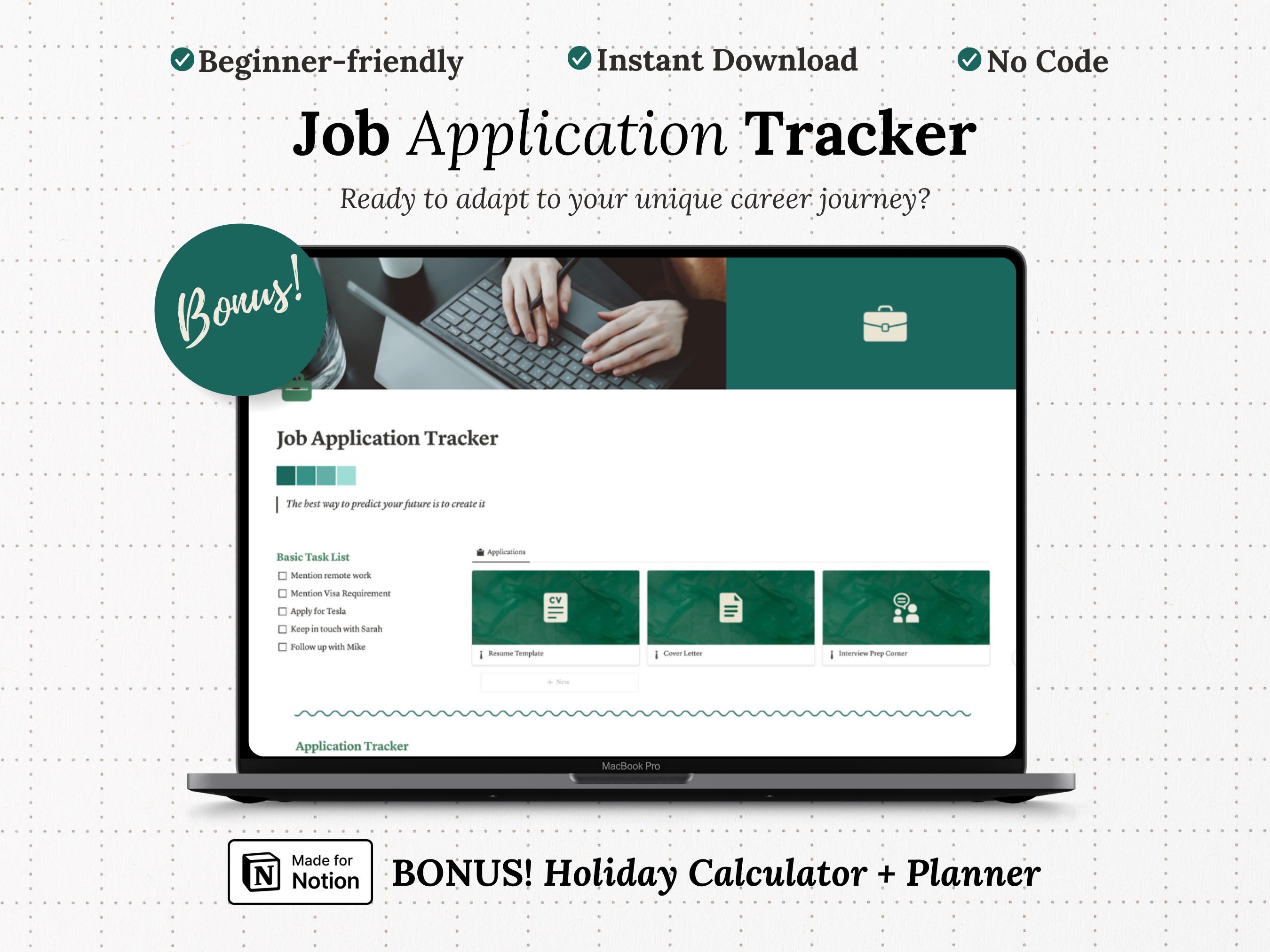 Notion Job Tracker Template: Resume Template, Cover Letter, Interview, Network, Cold Email, Notion Template for Work, Simple Notion Work
