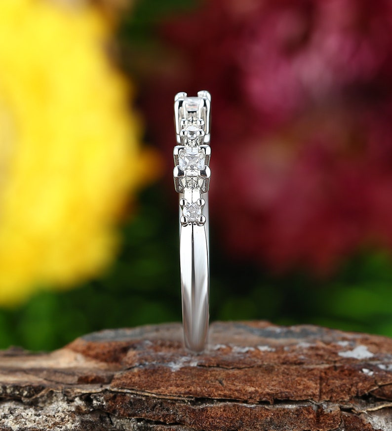 Stacking Wedding Band White Gold Round Square Cut Diamond Moissanite