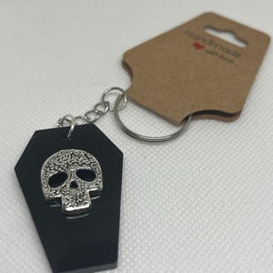 Coffin Keyring, Resin keyring with skull motif. Gothic gift.