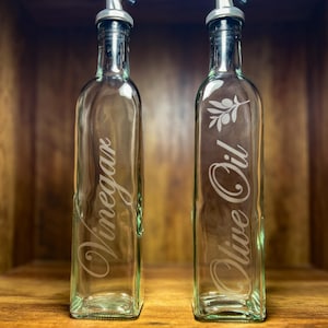 Customizable Etched Olive Oil and Vinegar Cruet | Glassware | Bottle | Personalized Kitchen Decor | Home Decor