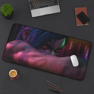Arcane Jinx gamingmuismat, bureaumat voor gamers, uniek design bureaumat, League of Legends bureaumat, gaming bureaumat, coole gamer