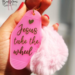 Jesus Take The Wheel Motel Keychain | Retro l Custom Keychain | Pink Keychain l Gifts for Her l Personalized Gifts l Custom Keychain