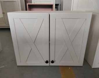 Wall Storage Cabinets - Farmhouse Bathroom Kitchen and Laundry White Wall Mounted Cabinets with 2 Doors and Shelves, 24inch