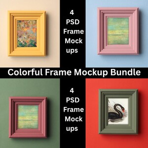 Colorful Frame Mockup Bundle, 4 PSD Art Print Mockups (Digital Download)