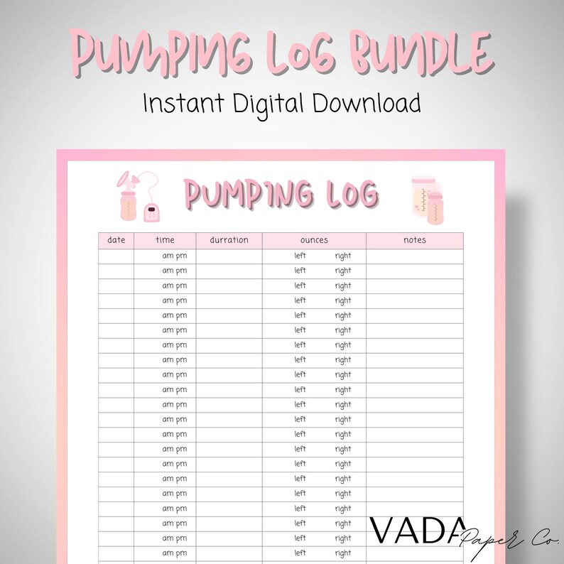 Printable Pumping Log Bundle: Breastfeeding Log &amp; Breastmilk - Etsy