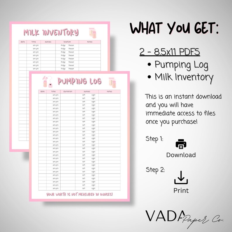 Printable Pumping Log Bundle: Breastfeeding Log &amp; Breastmilk - Etsy