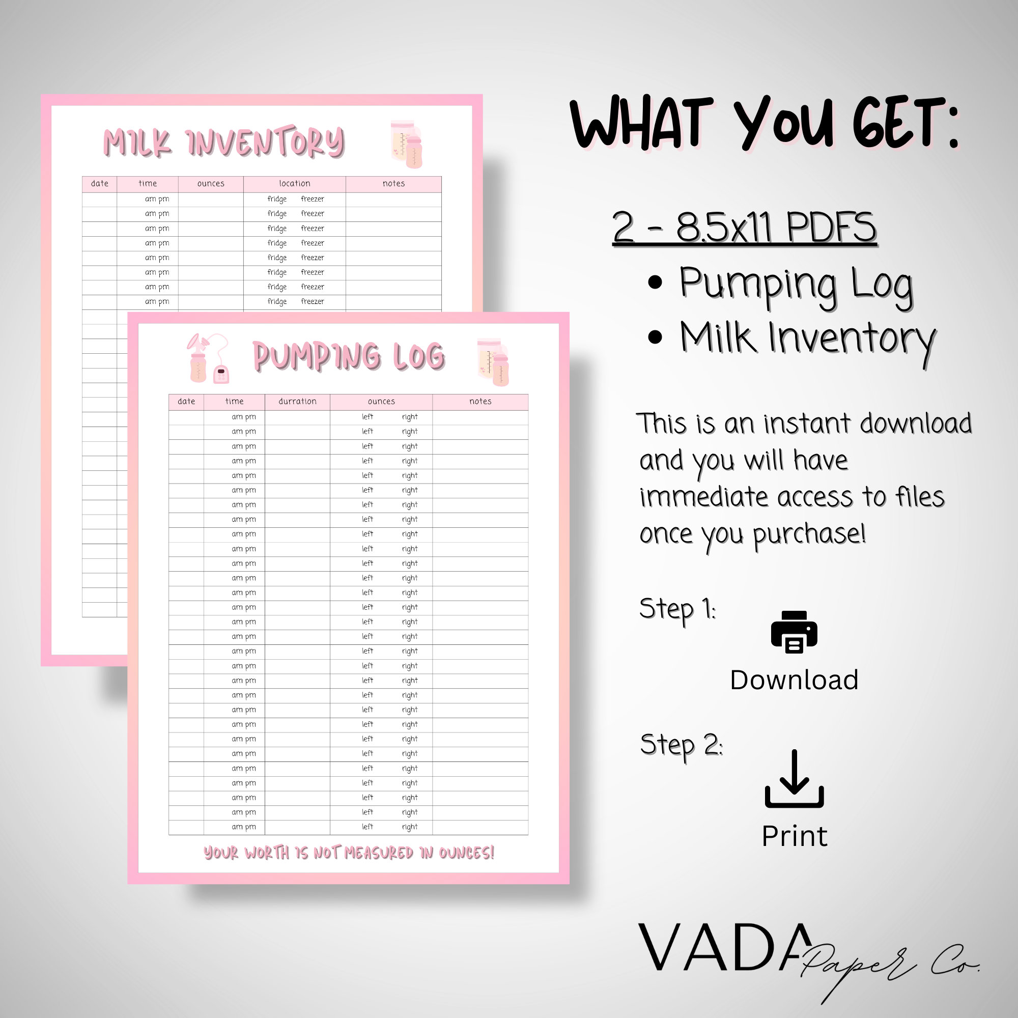 Printable Pumping Log Bundle: Breastfeeding Log &amp; Breastmilk - Etsy