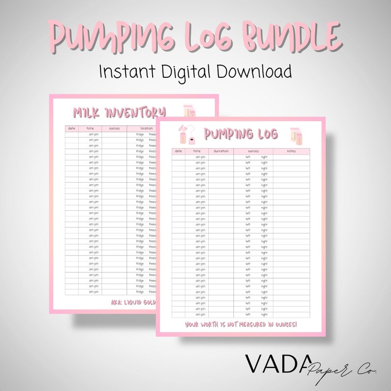 Printable Pumping Log Bundle: Breastfeeding Log &amp; Breastmilk - Etsy