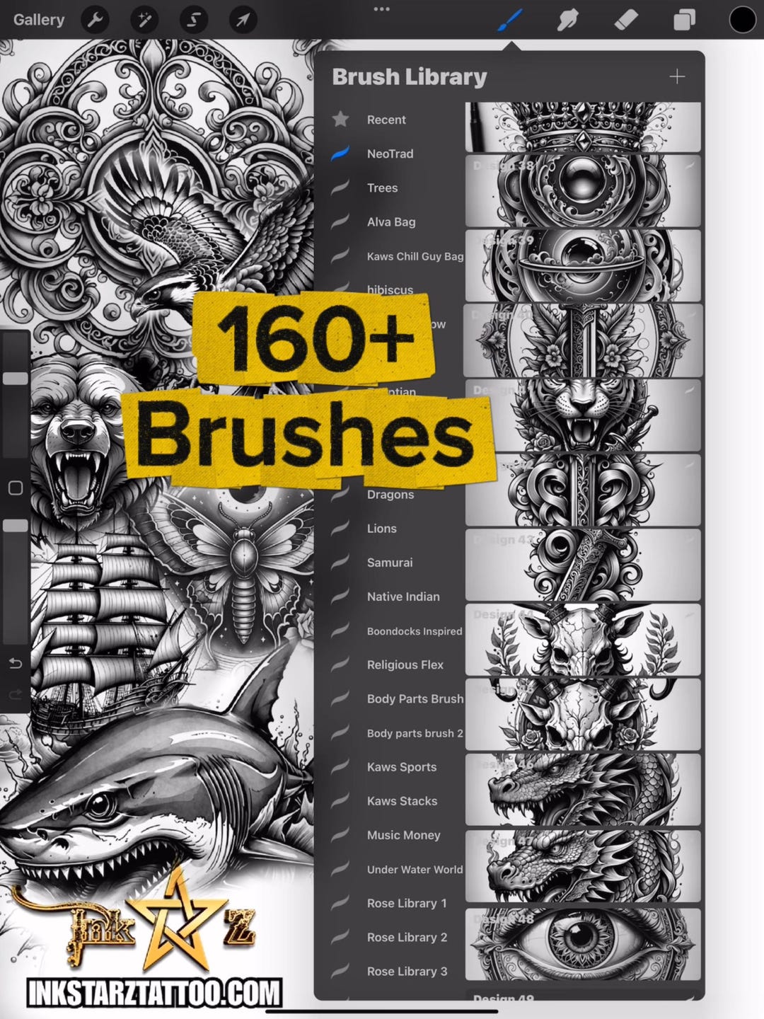 Neo Traditional Tattoo Stamps: Procreate Brush Set (digital Download ...