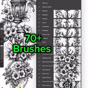 Tropical Hibiscus Procreate Brushes | Black & Grey Tattoo Flash Flower Pack