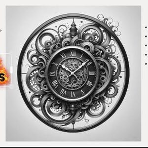 May include: Black and white illustration of a clock face with Roman numerals, surrounded by ornate scrollwork. The image includes the Procreate logo, text that reads "440+ Brushes", and the website inkstarztattoo.com. Additional text states "For Digital Creators, Made for Procreate, Stencil-Friendly, Instant Download, High Quality."