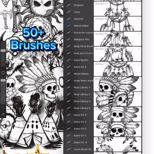 Native Indian Procreate-borstelset – Zwart-grijze tattoo-flitsstempels voor digitale kunstenaars