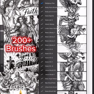 Religious Flex Procreate Brush Set Crosses ,Angels,Rosery,Prayer Hands,Doves,Candles,Bible  Sacred Tattoo Flash Black & Grey Brushes