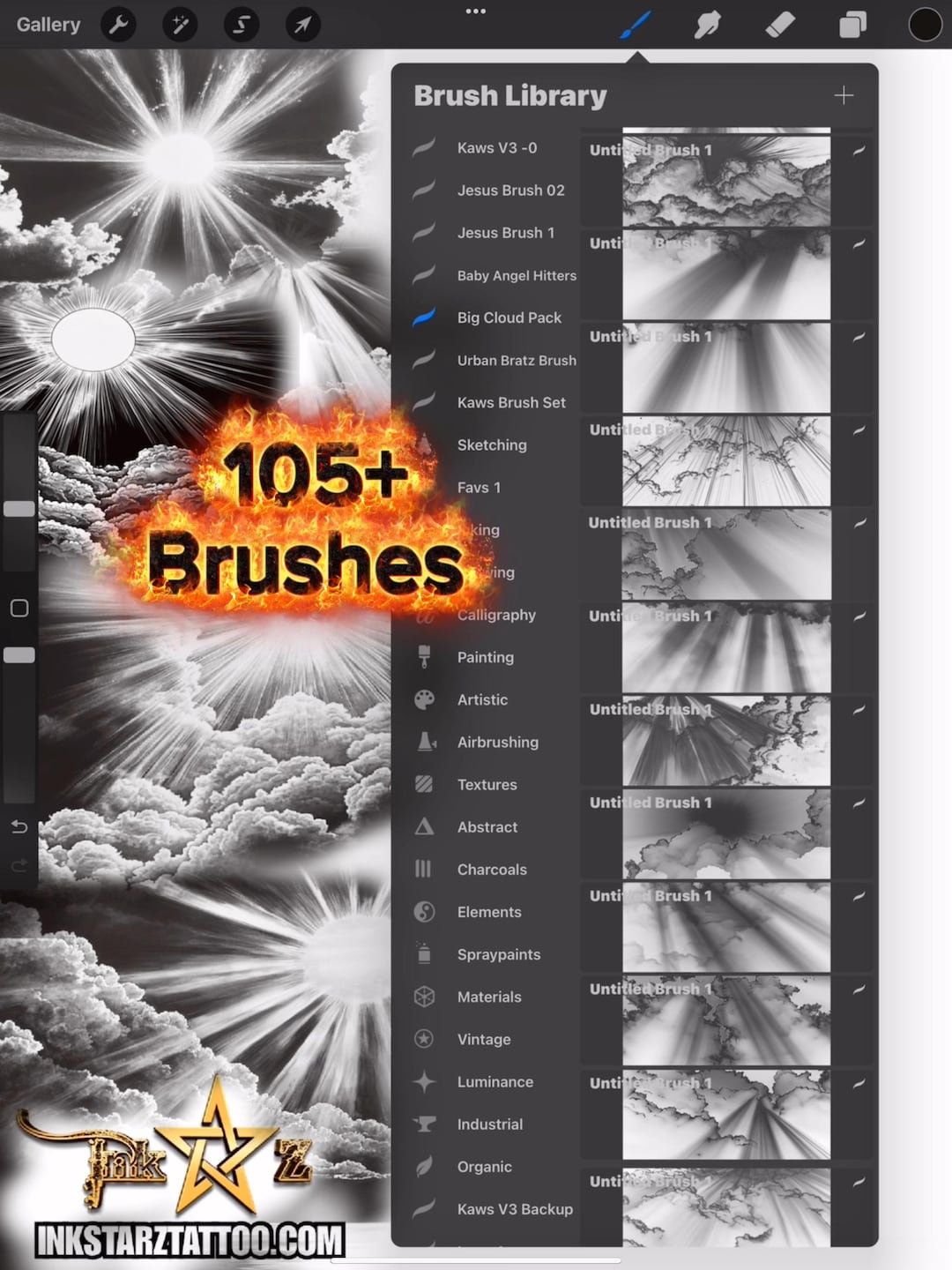 Cloud Procreate Brush Set 105+ Soft, Fluffy Brushes for Sky, Tattoo ...