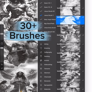 Black Jesus Procreate Brush Set: Faith Tattoo & Spiritual Art Stamps