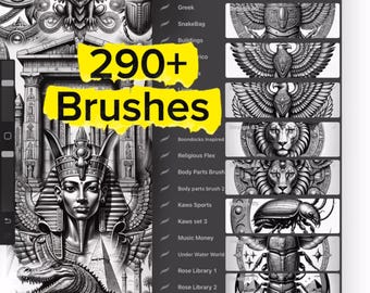 Ensemble de pinceaux égyptiens Tattoo Flash Procreate – Tampons de tatouage numériques noirs et gris pour artistes designers