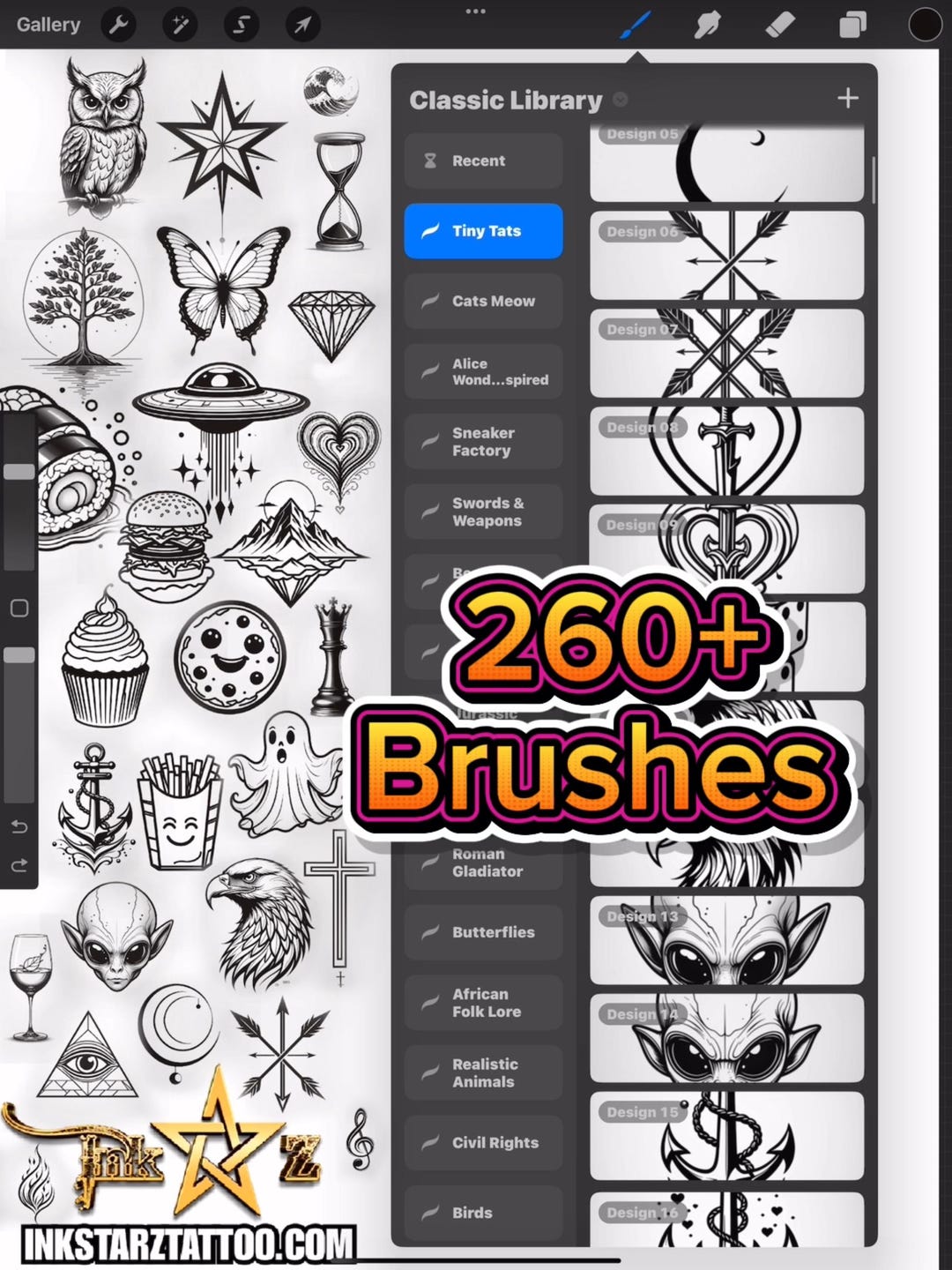 Tiny Tattoo Procreate Brush Set: 260+ Minimalist Flash Stamps - Etsy