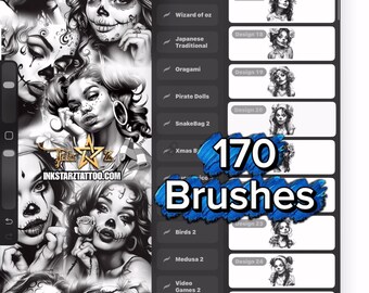 Muertos Payasa Girls Procreate Brush Set – 170 Chicano Tattoo Brushes ...