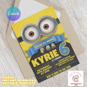 Faire-part d'anniversaire Minions, faire-parts d'anniversaire Minions modifiables, faire-part Minions numérique, invitation thème Minions, impression d'invitation modifiable