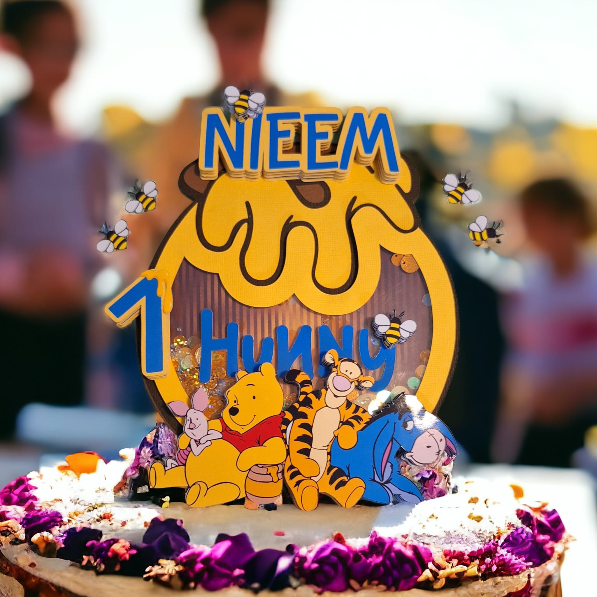 Honey Pot Cake Topper, Winnie the Pooh Inspired, Shaker Bee Birthday Decoration, Party Supplies