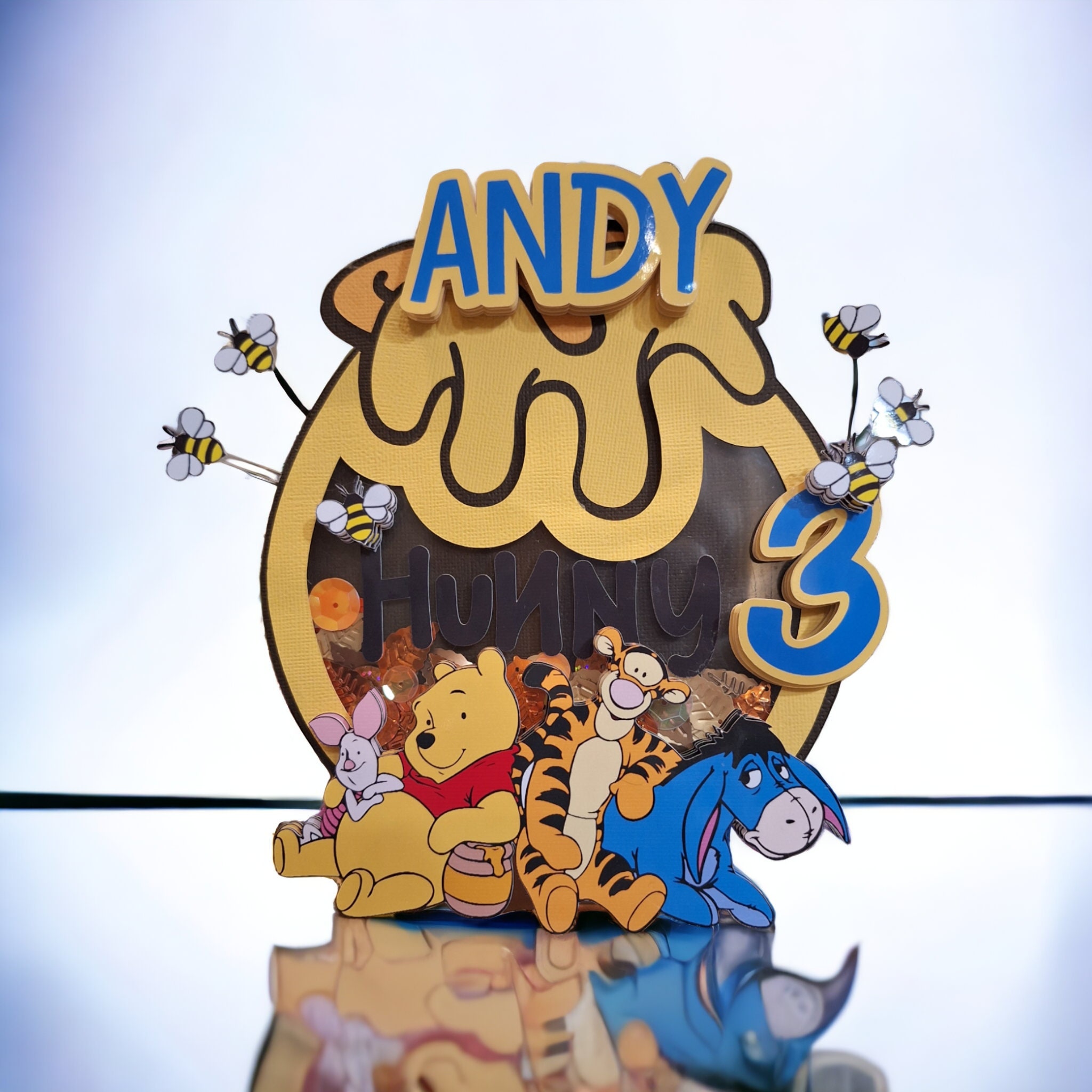 Honey Pot Cake Topper, Winnie the Pooh Inspired, Shaker Bee Birthday Decoration, Party Supplies