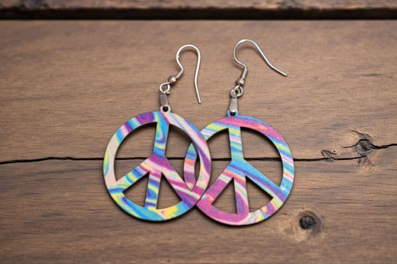 Earring Signs Vibrant Wooden Peace Sign Earrings: Laser-cut Boho Swirl Design ...