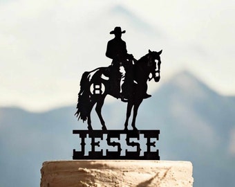Western Cowboy & Horse Acrylic Cake Topper: Boy's Birthday, Ranch Party, Wild West Theme Decoration